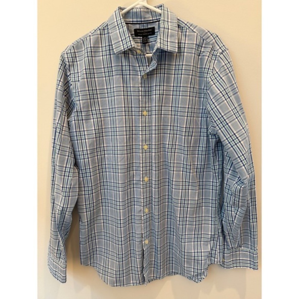 Banana Republic Men's M Non-Iron Tailored Slim Fit Blue Plaid Button Down Shirt
